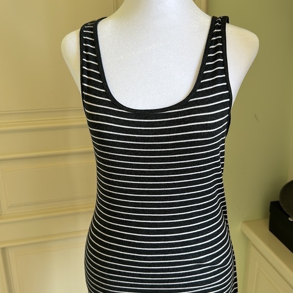 H&M Dark Grey & White Striped Rib Knit Midi Dress - Picture 3 of 6